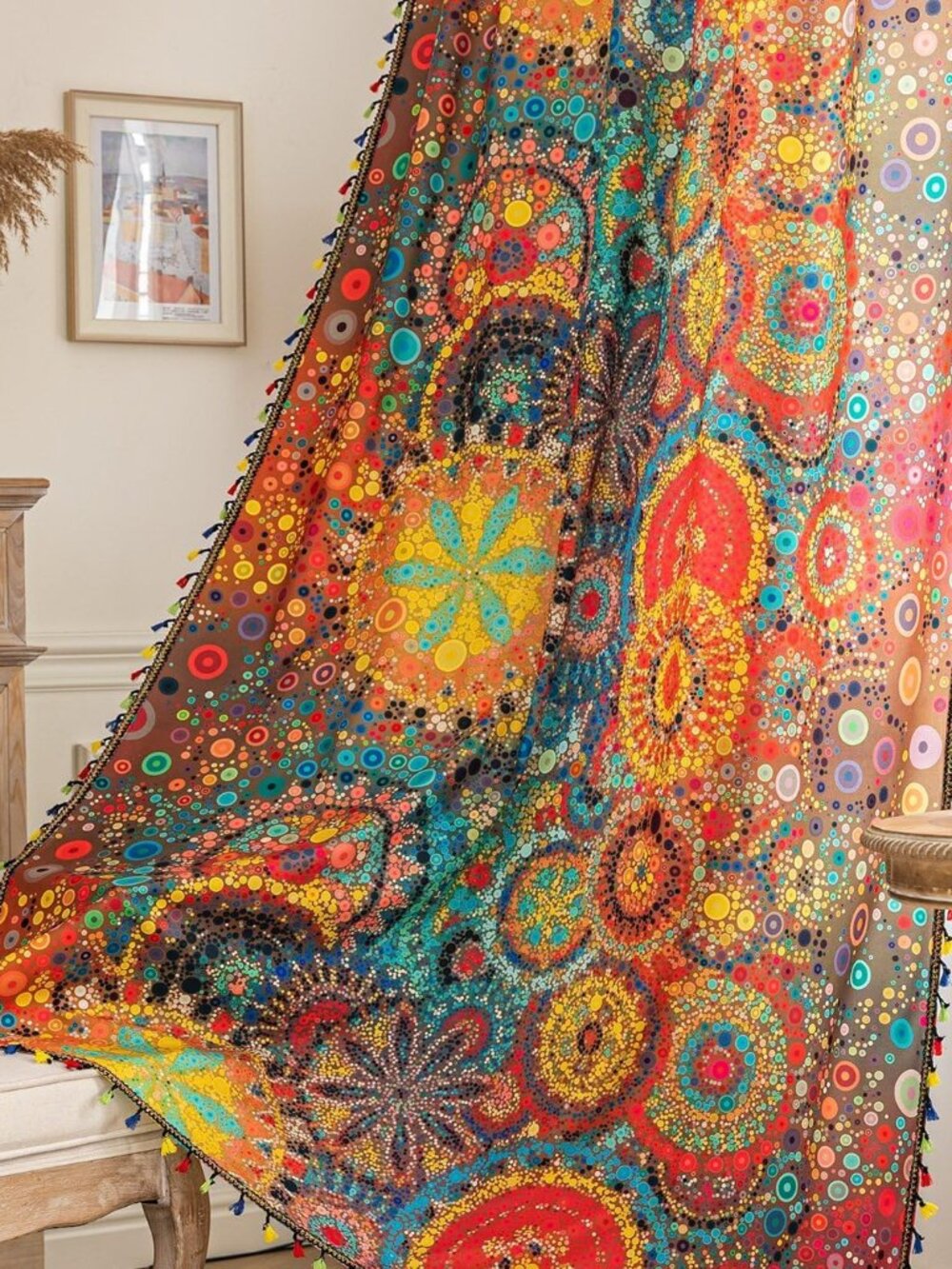 Boho Curtains Geometric Light Filtering Semi-Blackout Window Curtains 84 Inches